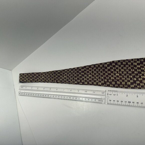 XMI Mens Silk Neck Tie Geometric Brown and Lime Green - Picture 7 of 7